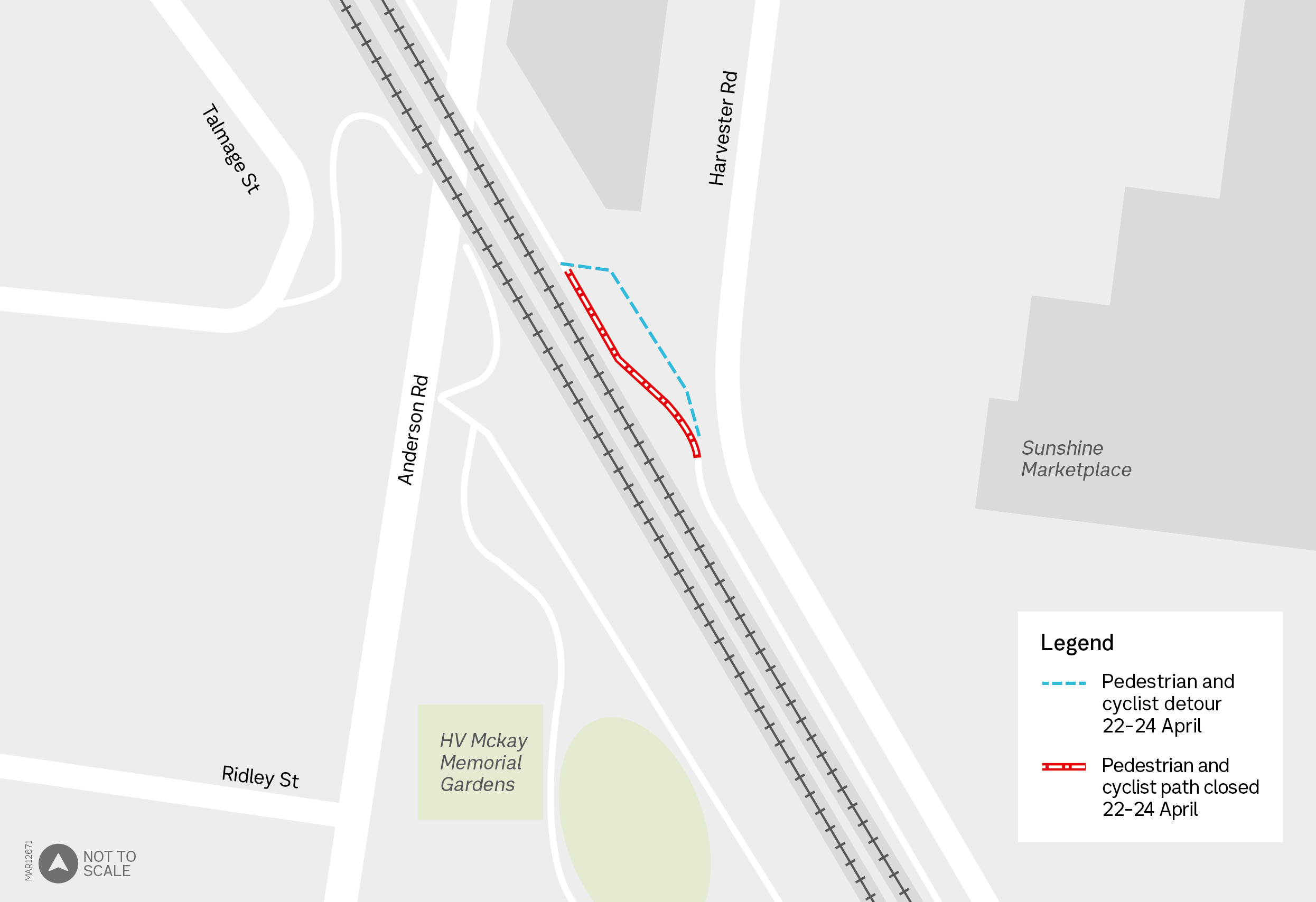 Pedestrian and cyclist path closure between Harvester Road and Anderson Road