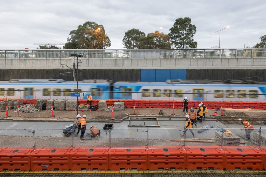 Crews on the platform are working on installation of pipework and canopy foundations