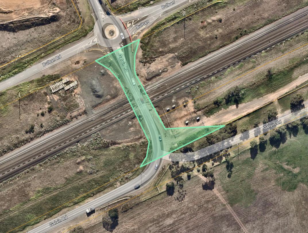 Map showing section of Galvin Road closed between Old Bulban Road and Galvin Road