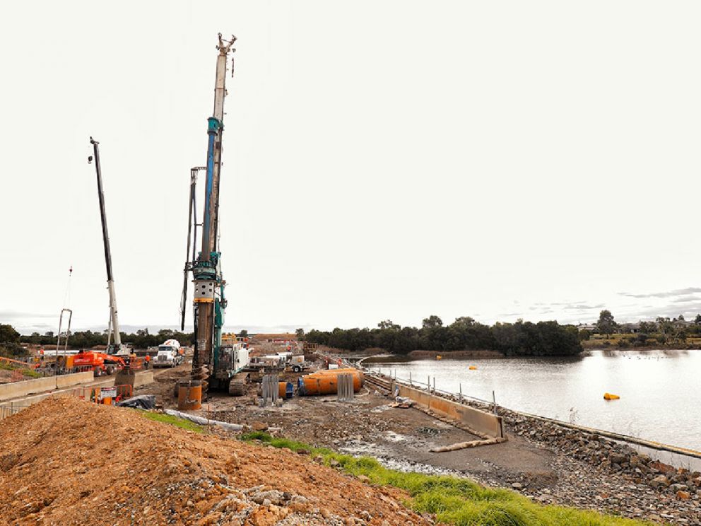 Building the twin bridges over the Waterways wetlands - July 2020