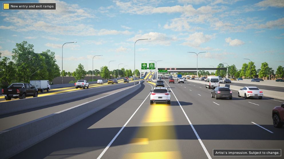 Artist's impression of the new Edgars Road off ramp, Greensborough-bound view.