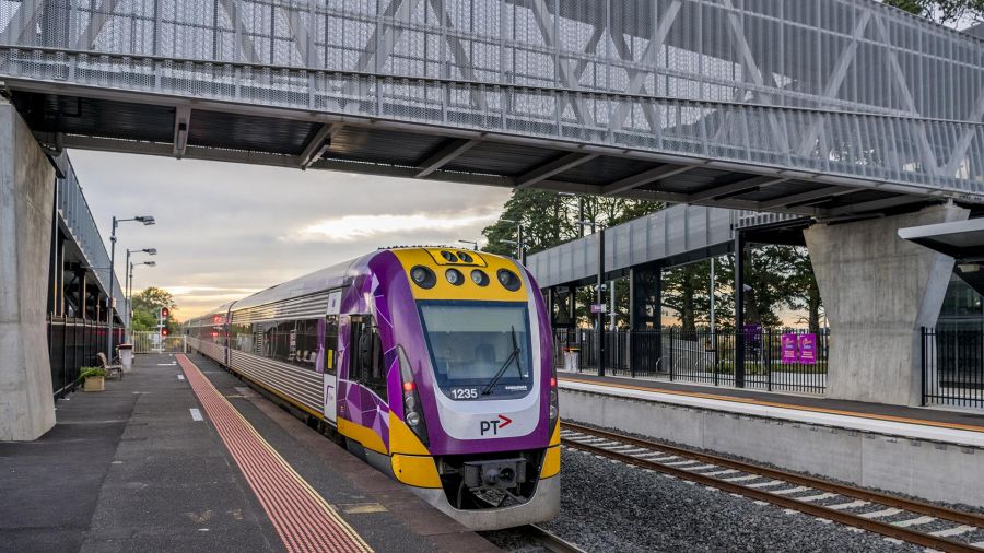Train waiting at platform of Ballan Station