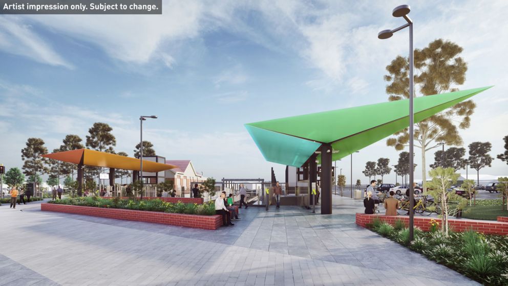 Artist impression of the station forecourt.