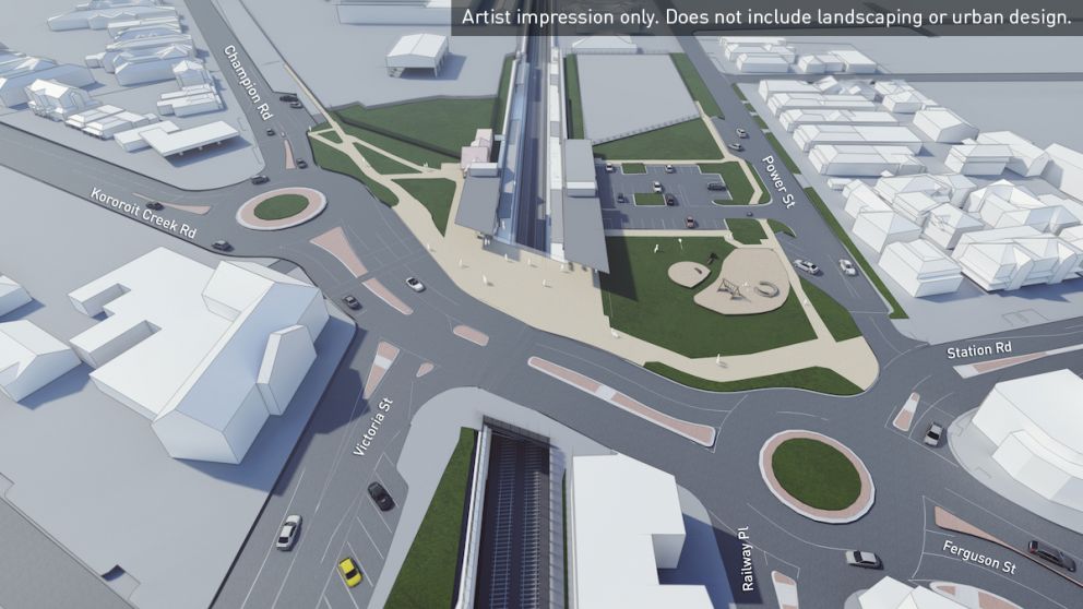 New Ferguson Street rail under road design looking North West from Railway Place. Artist impression only, does not include landscaping or urban design