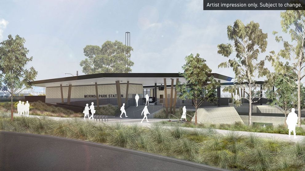 Artist impression of Merinda Park Station entrance. Artist impression only. Subject to change.