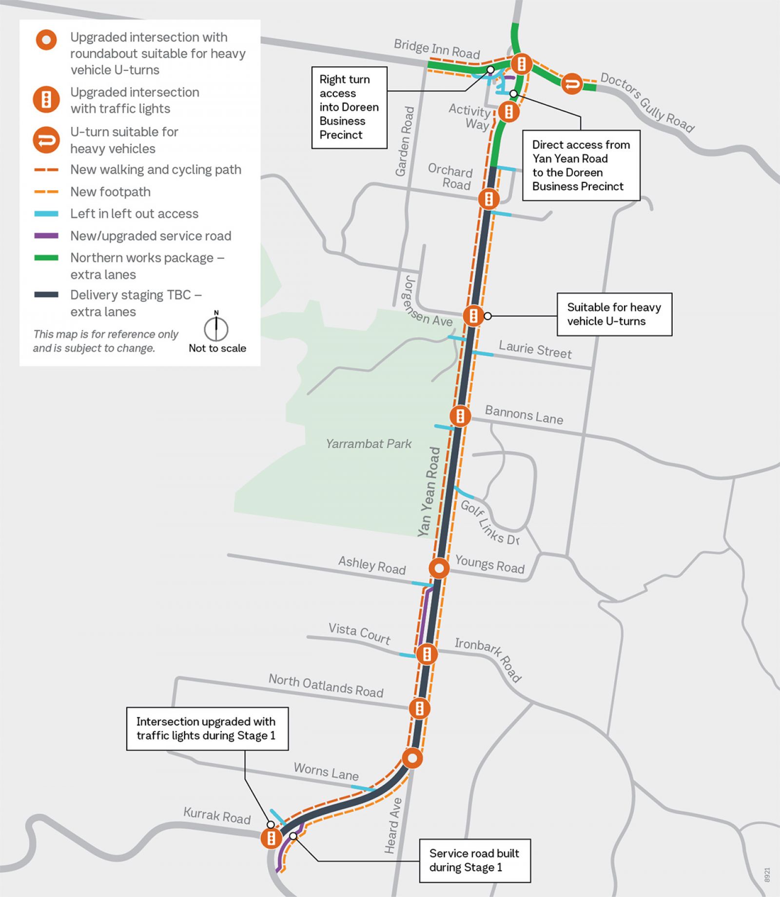 A map showing upgrades to Yan Yean Road as part of Stage 2.