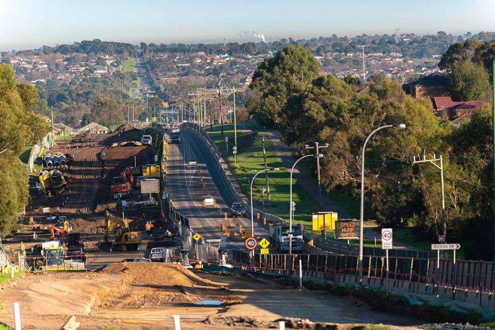 View from Riviera Drive looking westward at the progress to widen O’Shea Road