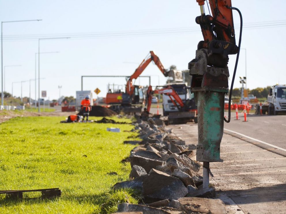 Breaking and removing old concrete on the Hume Freeway