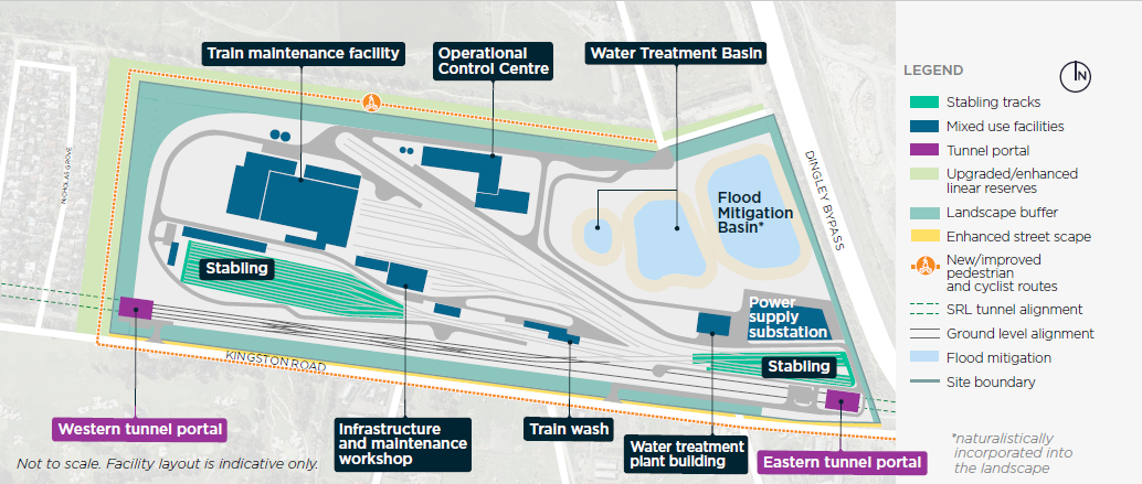 Map: Train stabling facility on the corner of Kingston Road and Dingley Bypass