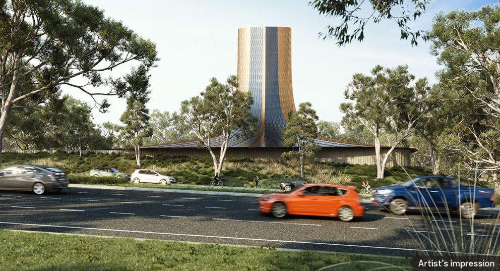 An artist impression side on view of the Nothern ventilation structure located in Simpson Barracks taken from across Greensborough Road.