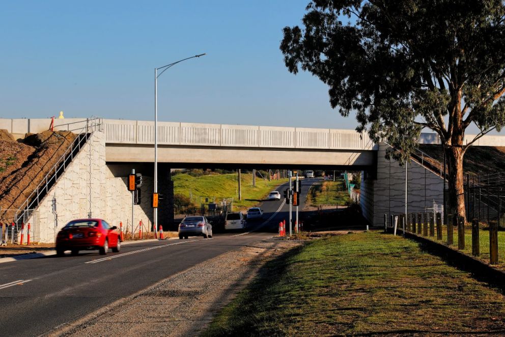 The new bridge barriers on the bridge over Old Dandenong Road