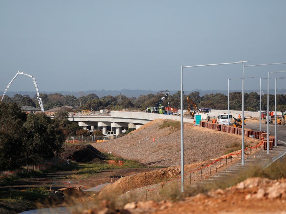 Works continuing at the 400-metre twin bridges over the Waterways wetlands