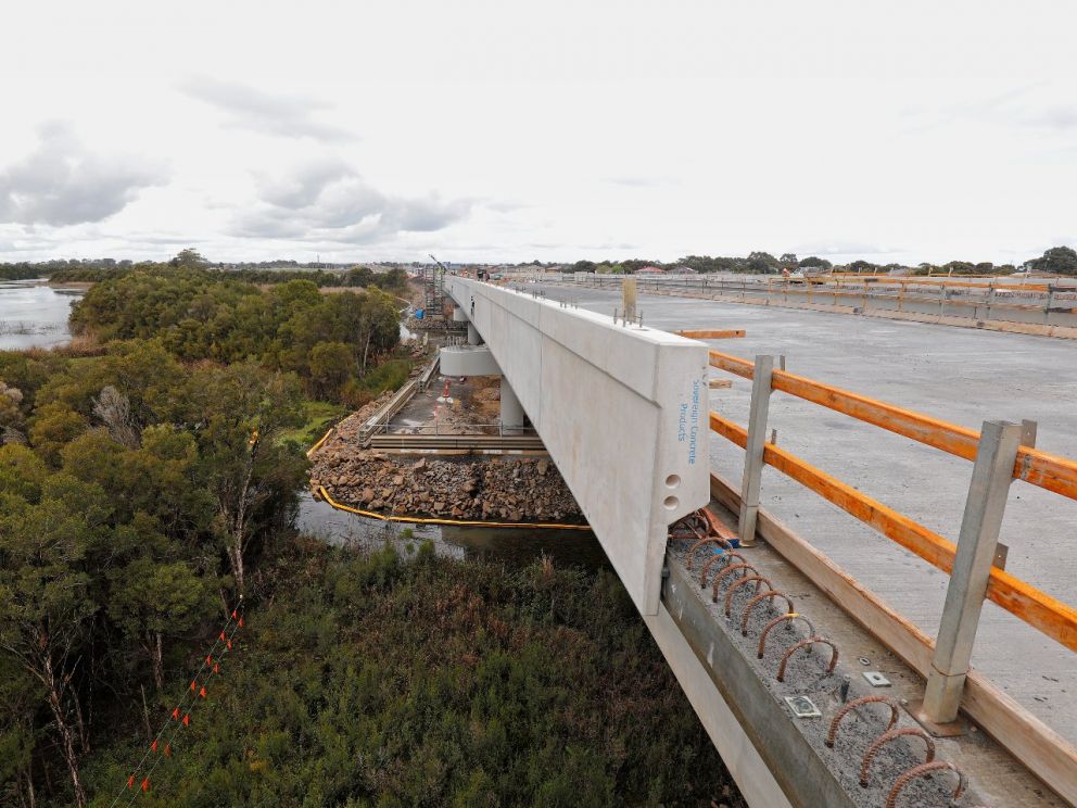 View of the temporary working platform under the 400-metre twin bridges over the Waterways wetlands