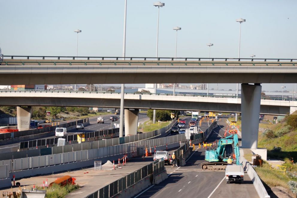 Princes Freeway city-bound exit ramp onto Geelong Road - full ramp closure for bridge overpass deck reconstruction works and pavement reconstruction  