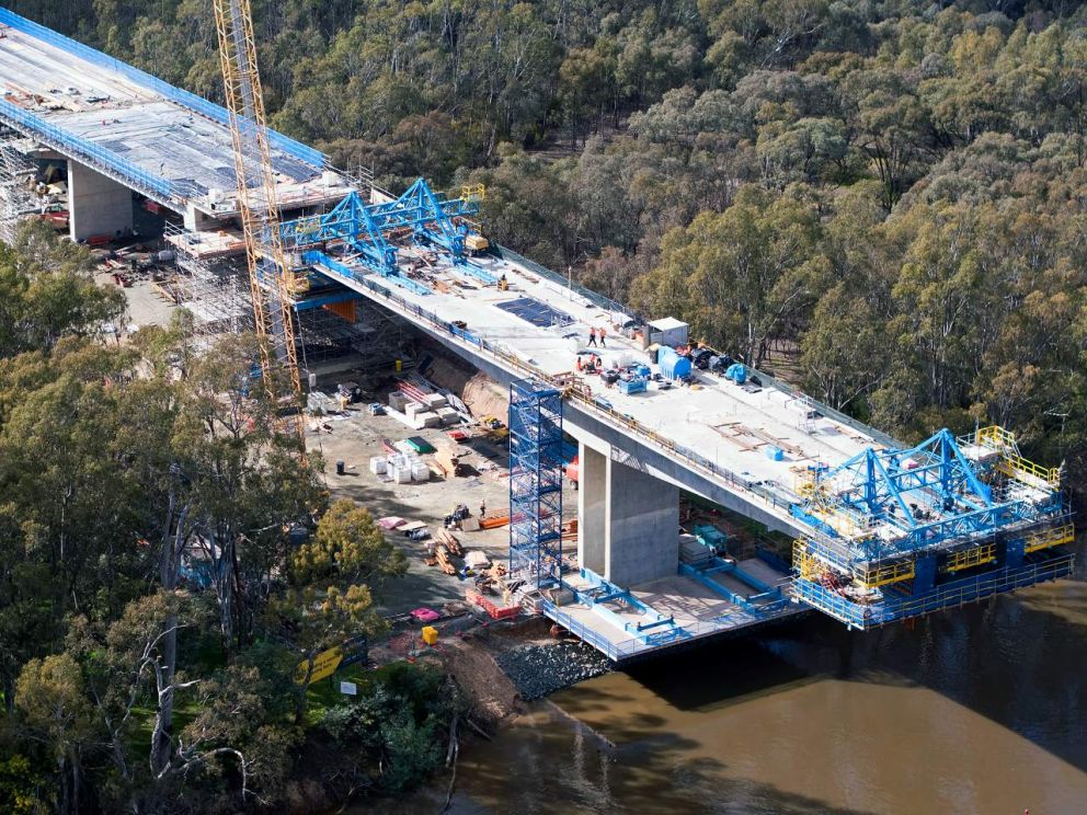 The approach span and main bridge coming together NSW