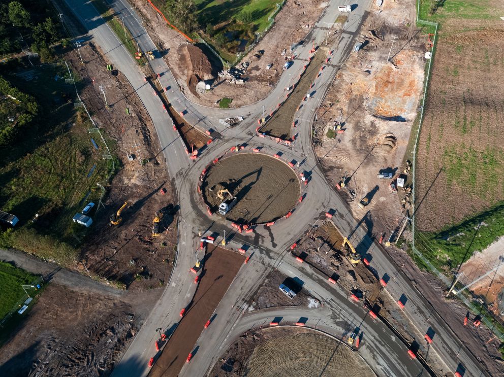 Aerial view of the Cranbourne-Frankston Road intersection during the road closure