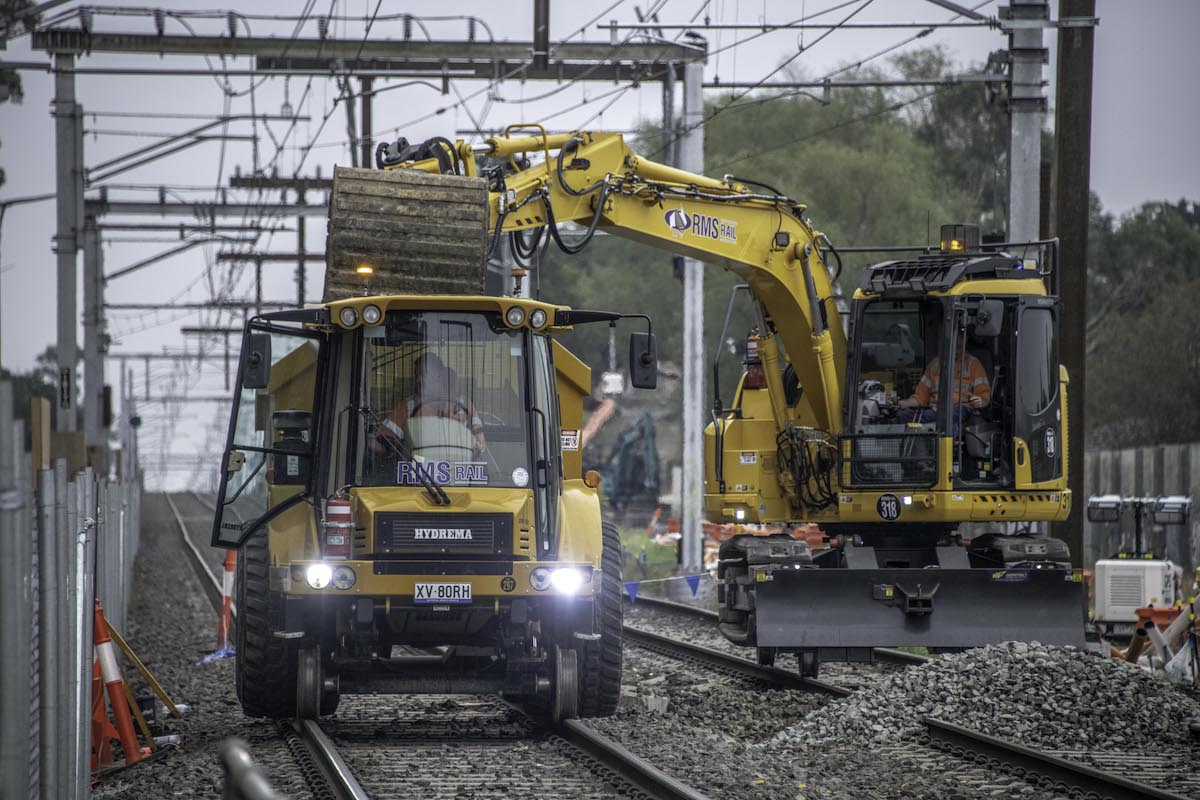 Construction machinery removing redundant rail infrastructure