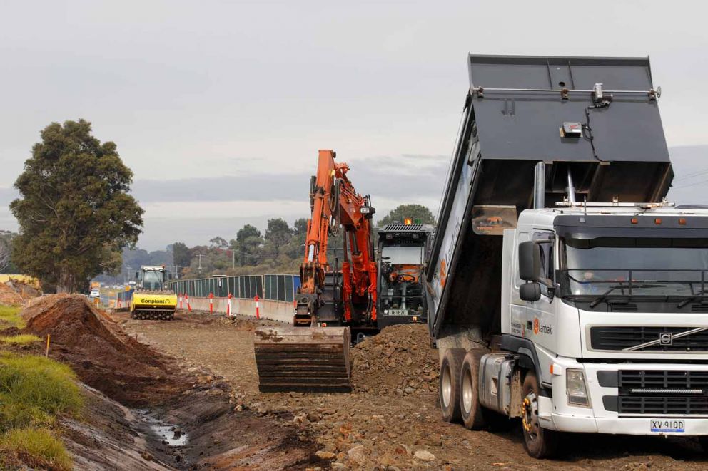 Earthworks behind the barriers at the Ballarto Road intersection