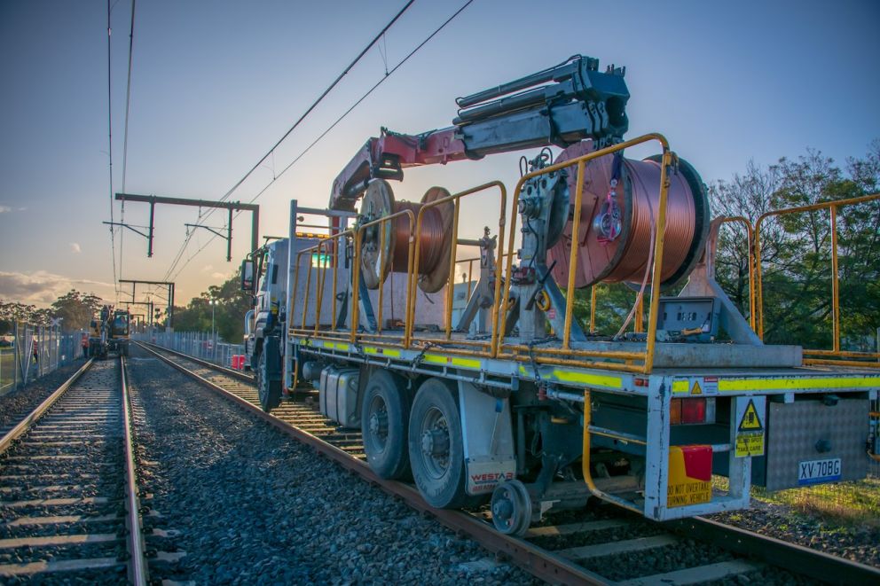 Installing new cables along the rail corridor east of McGregor Road