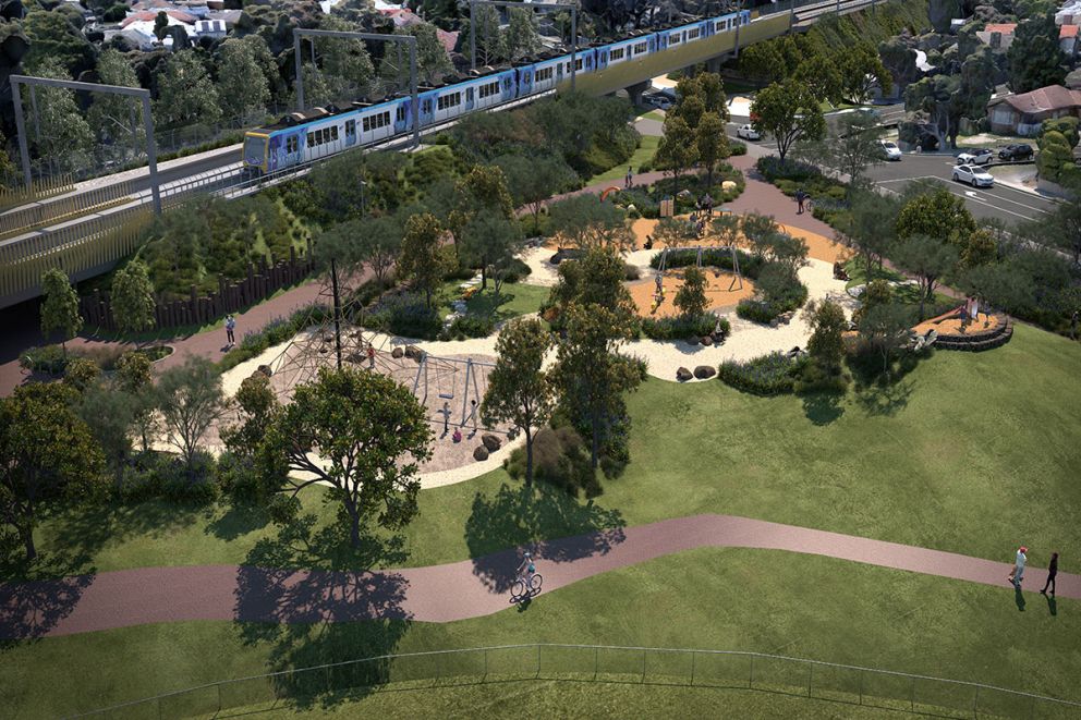 Artist impression of Seaford revitalisation including playground and green space 