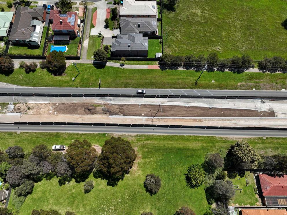 An aerial view of the southern median at the Ernst Wanke Road intersection under construction