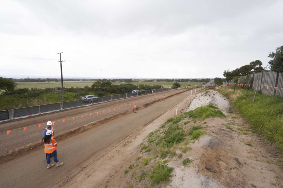 The new westbound lanes on Hall Road taking shape