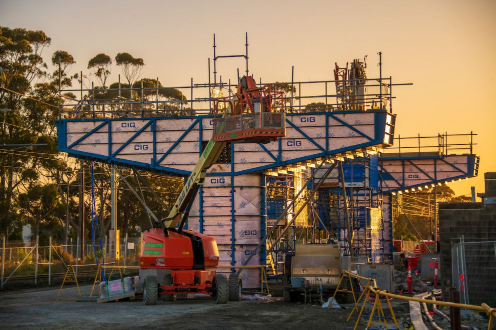 Piers and crossheads on site at Pakenham