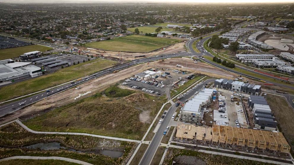 Birds-eye view of the Hall, Evans and Cranbourne-Frankston intersection upgrade project