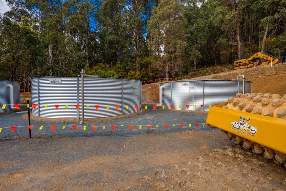 Temporary water tanks feeding water to Bogong Village