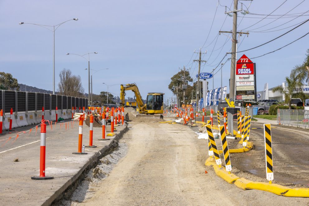 Preparing pavement on the southern side of Burwood Highway.