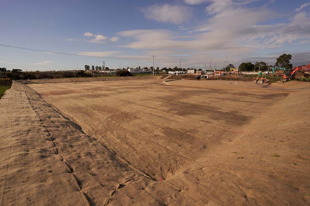 A site to behold the huge surface of a bioretention basin, before it begins collecting and filtering stormwater run-off