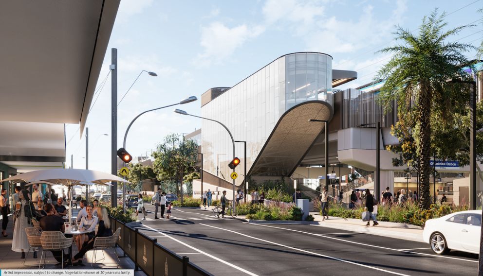 New Parkdale Station on Como Parade West.  Artist impression, subject to change. Vegetation shown at 10 years maturity.