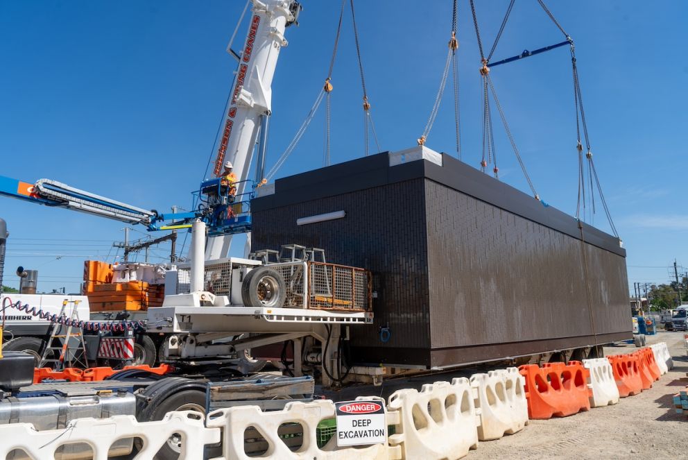 The communications equipment building is the first of 5 buildings that will make up the station