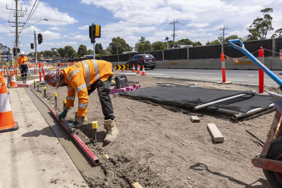 Kerb works on Burwood Highway