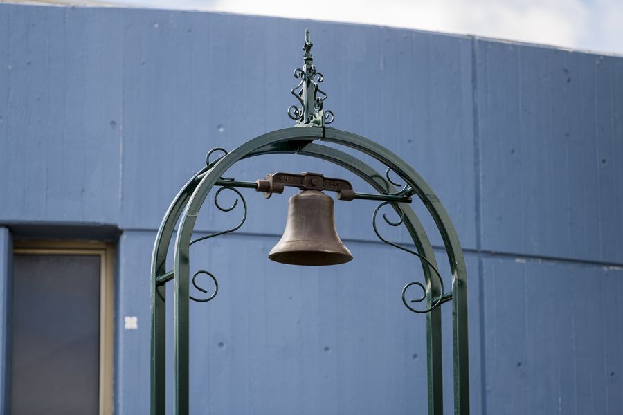 The restored Glen Huntly bell taking pride of place near the new Glen Huntly Station