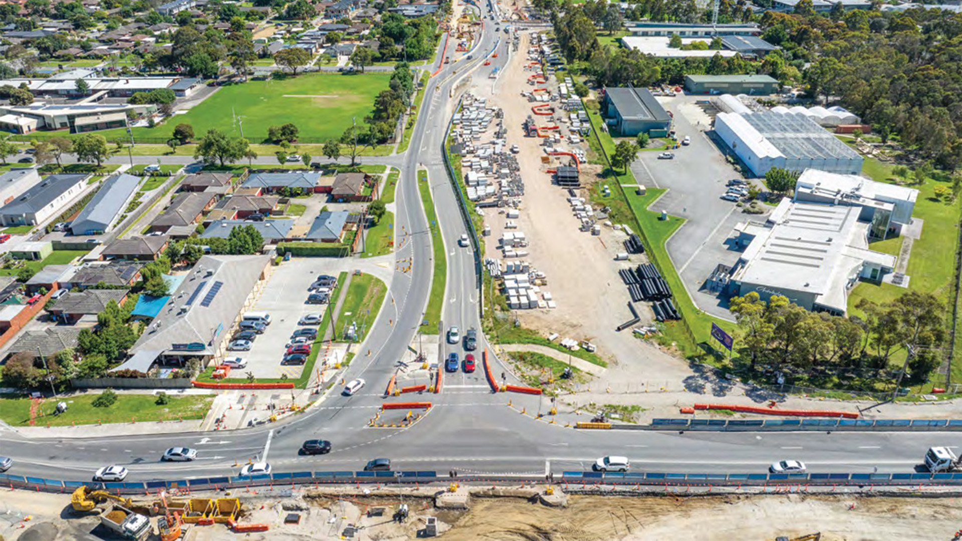 Aerial view of a two roads at a T-junction