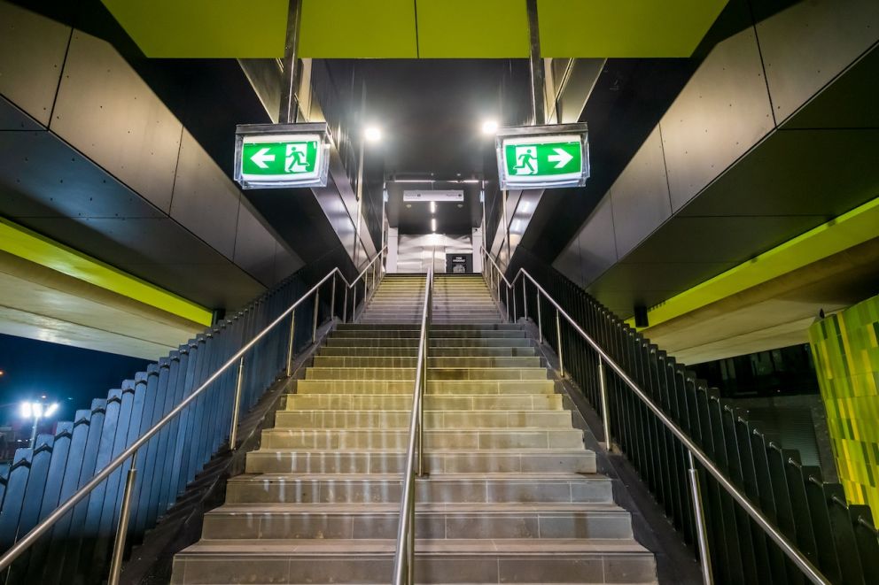 Stairs to platforms at new Keon Park Station