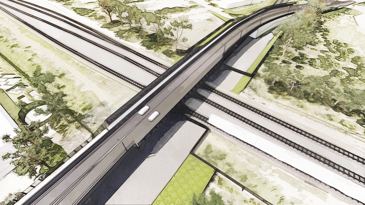 The new Maidstone Street road bridge looking towards Kororoit Creek Road. Artist impression only, subject to change.