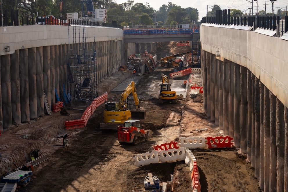 Approximately 65,000 cubic metres of dirt was excavated to build the 650m long rail trench