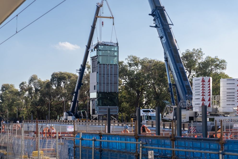 Four lift shafts for the 2 station entrances were delivered and lifted onto site earlier this year