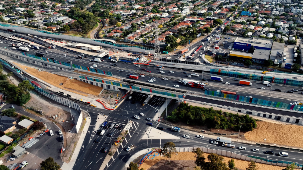 A bird's eye view of the Williamstown Rd interchange.