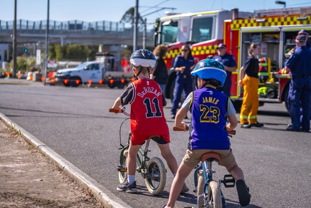 Local kids taking a look at the cool fire truck that was at the event