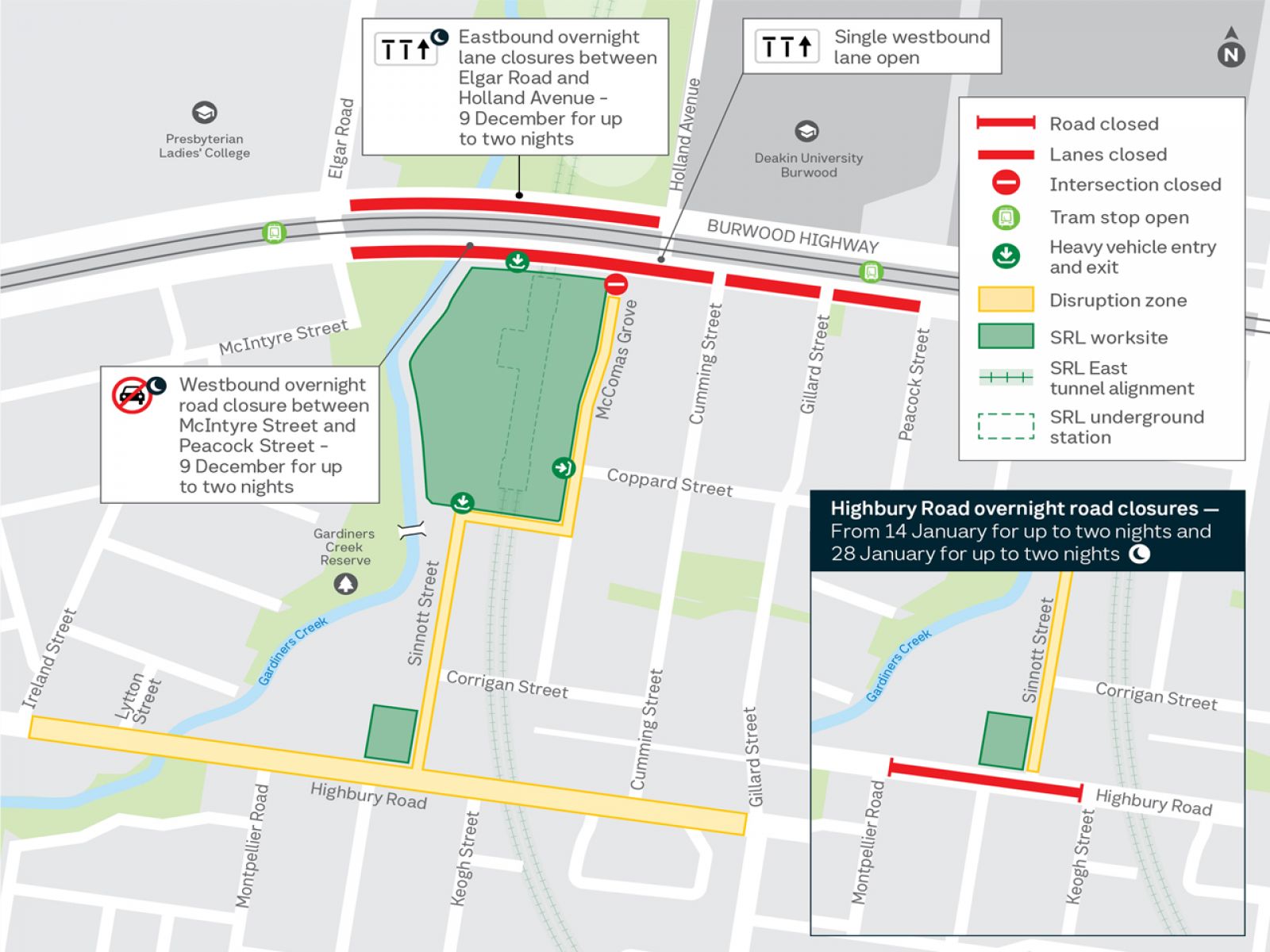 Map outlining disruptions over the 2024 December period.