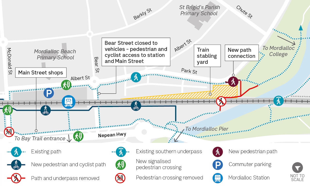 Map showing new connections along Park Street, Albert Street, Bear Street and Nepean Highway