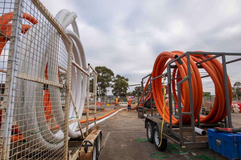 Combined services pipes being installed at Melton