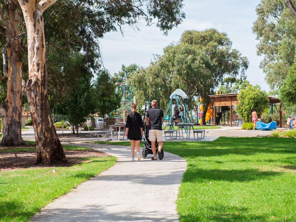 Walking along a path in Brooklyn Reserve.