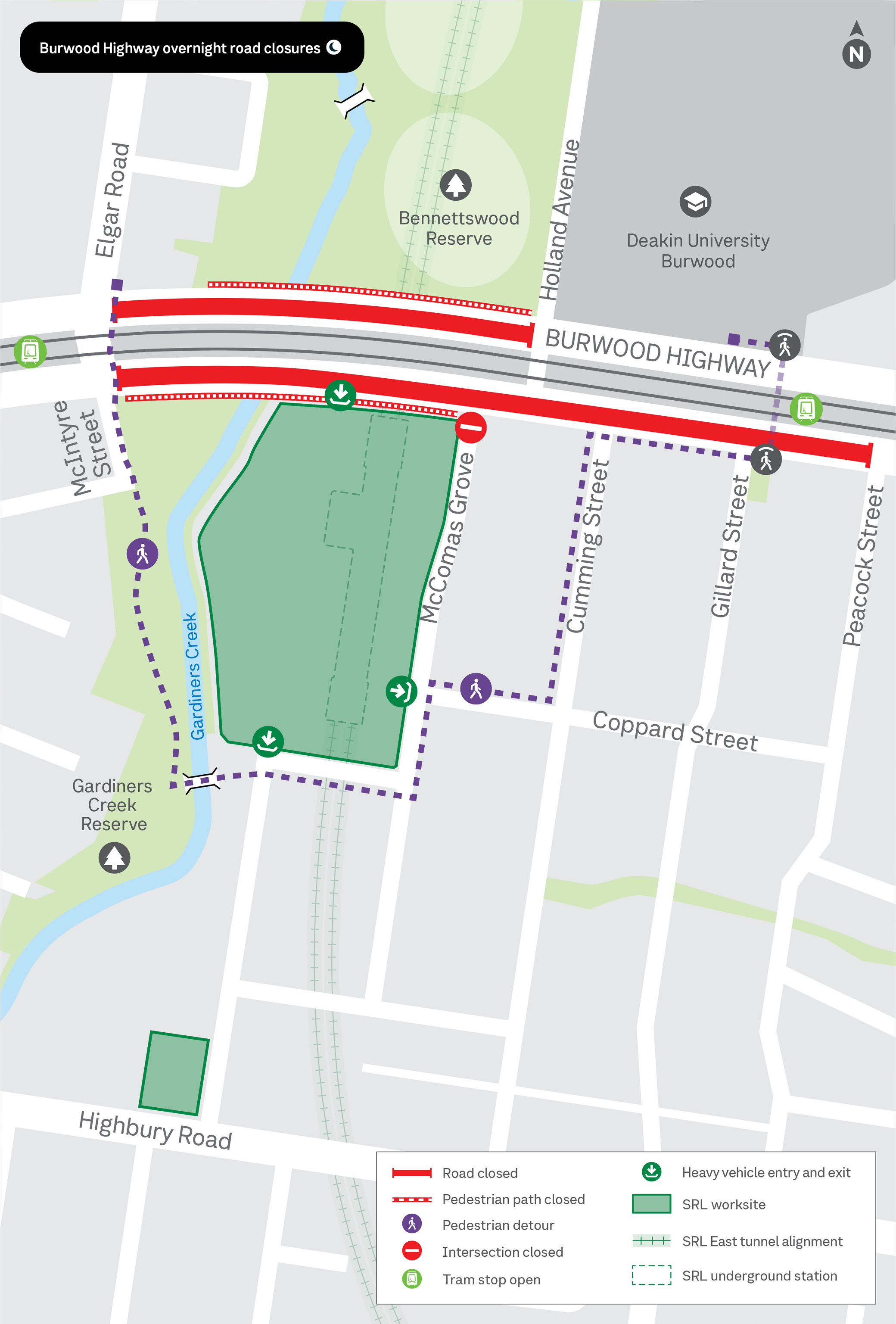 Works happening in Burwood during night works in May