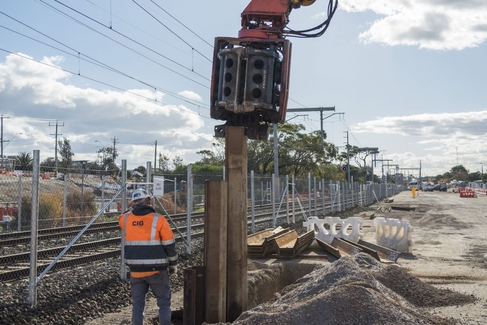 Sheet piling next to the Frankston Line in Mordialloc