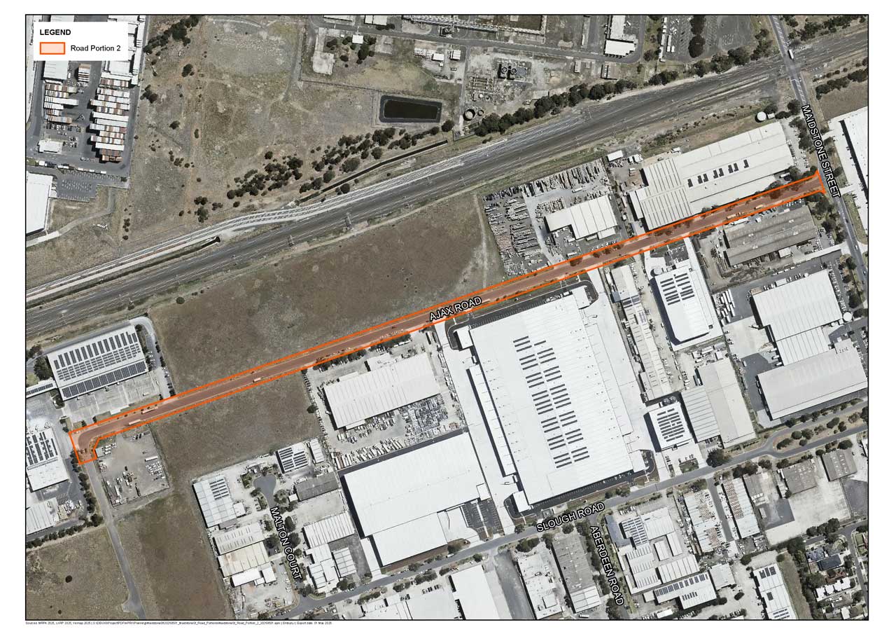 Map of road closure on Ajax Road