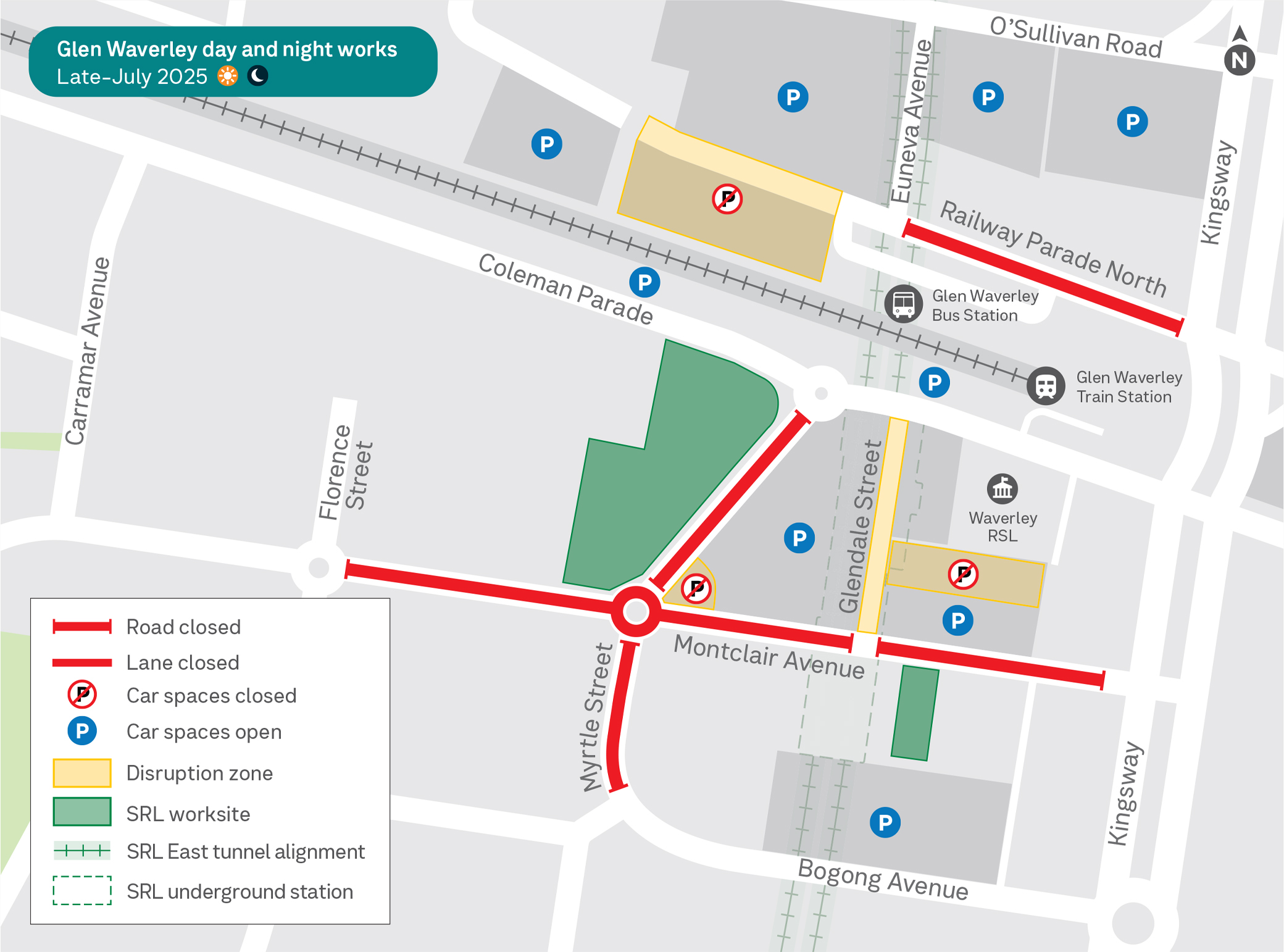 Map shows works in Glen Waverley during July.